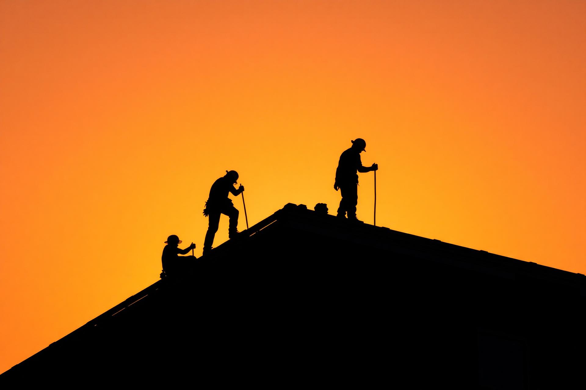 Roofers at sunset